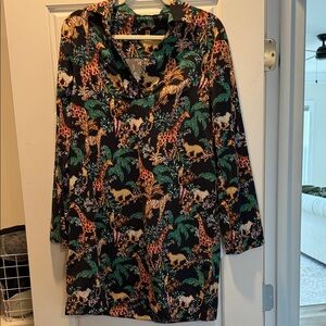 Lilly Pulitzer Black Jungle Animal Print Long Sleeve Tunic